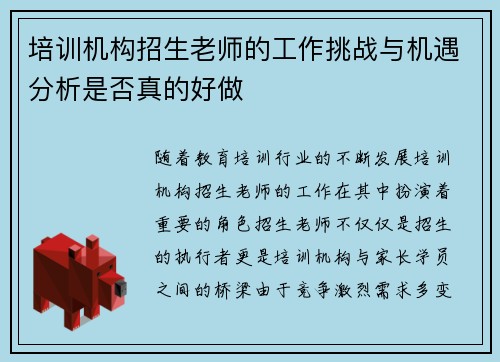 培训机构招生老师的工作挑战与机遇分析是否真的好做