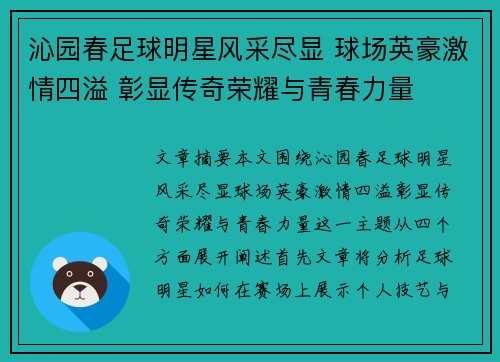 沁园春足球明星风采尽显 球场英豪激情四溢 彰显传奇荣耀与青春力量